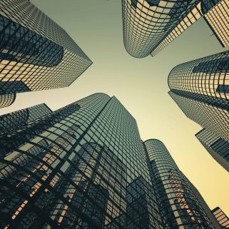 View of skyscrapers from the ground up