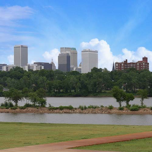 Arkansas River with Tulsa City skyline in the background
